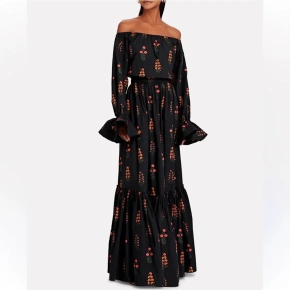 NWT Agua By Agua Bendita Almendra Dahlia Floral Off Shoulder Maxi Dress Sz Large - Picture 3 of 11